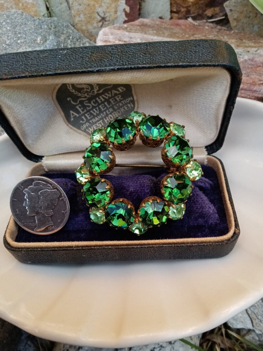 1930's Green Austrian Crystal Brooch